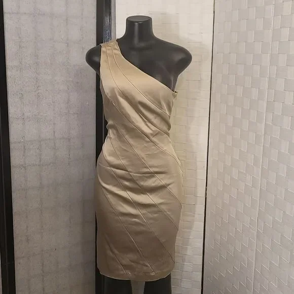 BRAND NEW CALVIN KLEIN STRETCH SILK SATIN ONE SHOULDER SHEATH DRESS - Picture 3 of 12